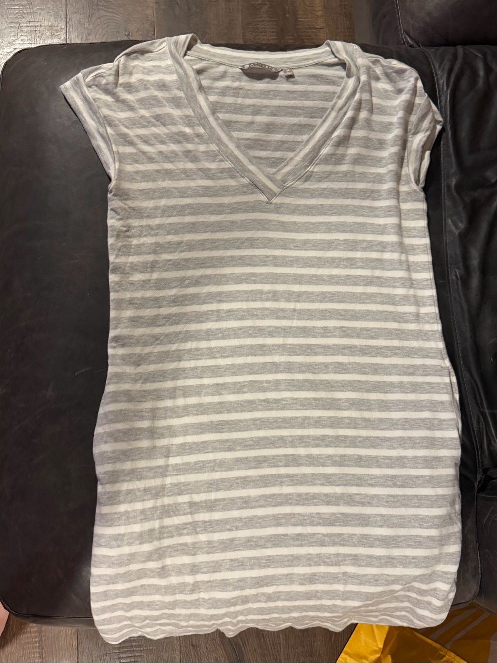 Athleta Gray & White Striped V-Neck Tunic
